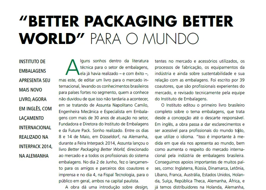 Capa: “BETTER PACKAGING BETTER WORLD” PARA O MUNDO