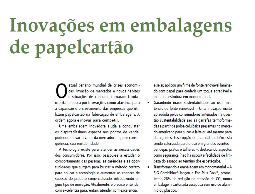 Capa: Inovações em embalagens de papelcartão